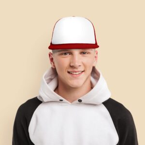 DALIX Flat Billed Trucker Cap with Mesh Back in Red-White