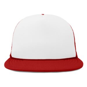 DALIX Flat Billed Trucker Cap with Mesh Back in Red-White