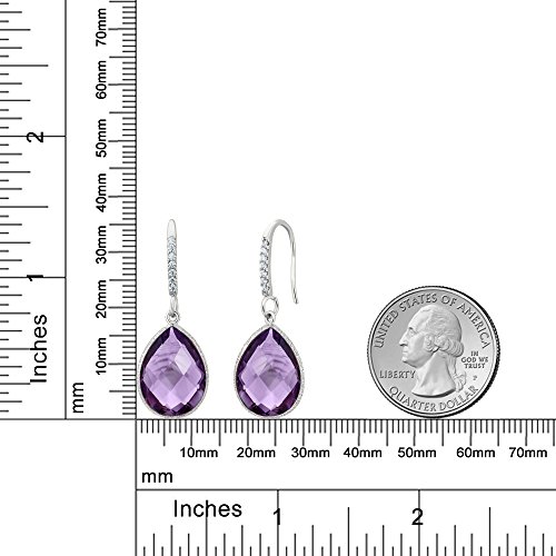 Gem Stone King 925 Sterling Silver Purple Amethyst Earrings | 13.00 Cttw | Gemstone Birthstone | Pear Shape 16X12MM | Drop Dangle Teardrop Earrings For Women