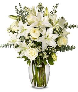 from you flowers - with all our sympathy lily arrangement with glass vase (fresh flowers) birthday, anniversary, get well, sympathy, congratulations, thank you