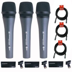 sennheiser 3x e 835 wired cardioid handheld dynamic lead vocal stage microphone with clip - with 3x pyle ppmcl15 15ft symmetric microphone cable, xlr female to xlr male