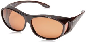 foster grant solar shield-arrowhead polarized rectangular fits over sunglasses, tortoise, medium