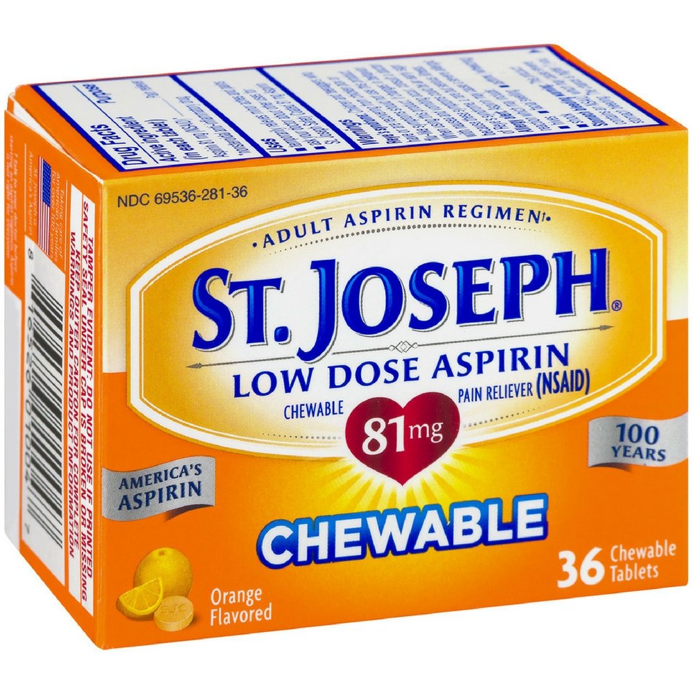 St. Joseph Orange Chewable 81mg Aspirin, 36 Tablets (Pack of 6)