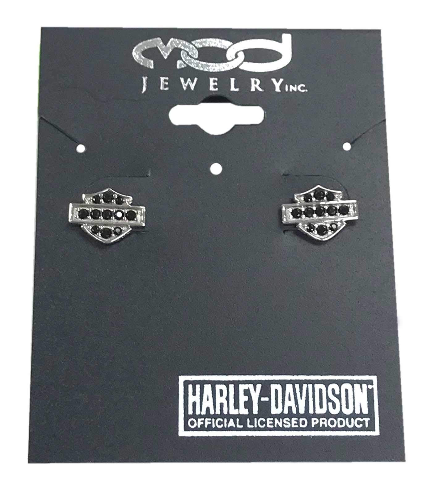 Harley-Davidson Women's Petite Black Bling Bar & Shield Post Earrings HDE0281