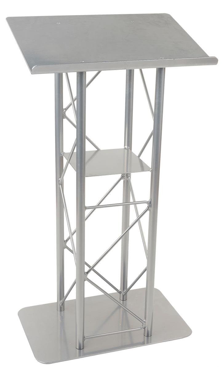 Displays2go 25" Truss Floor Lectern with Interior Shelf, Aluminum & Steel (Silver) (LCT4PSTPSL)