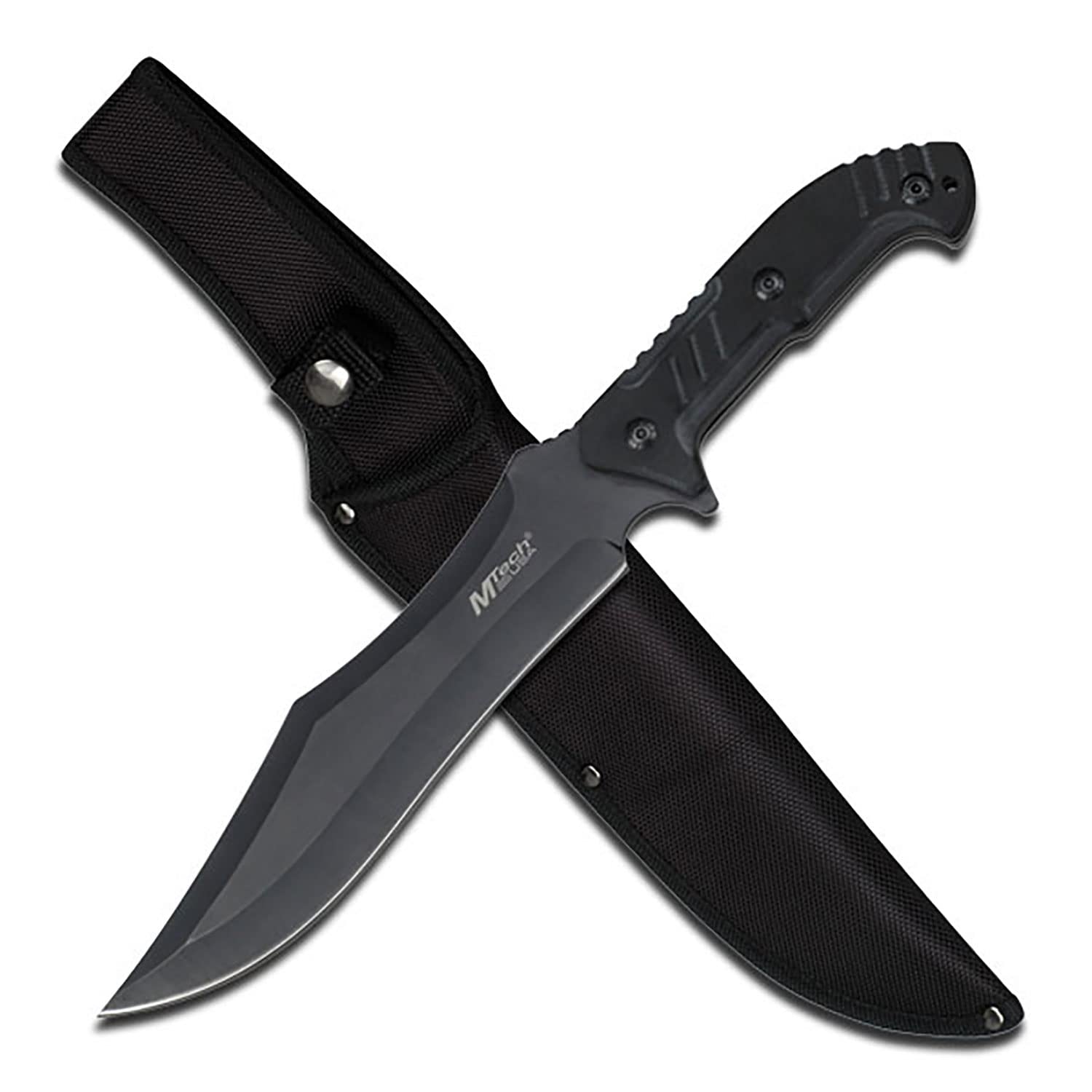 MTech USA – Fixed Blade Knife – Black Stainless Steel Blade with Black Carved G10 Handle, Full Tang, Includes 1680D Nylon Sheath - Hunting, Camping, Survival, Tactical, EDC – MT-20-39