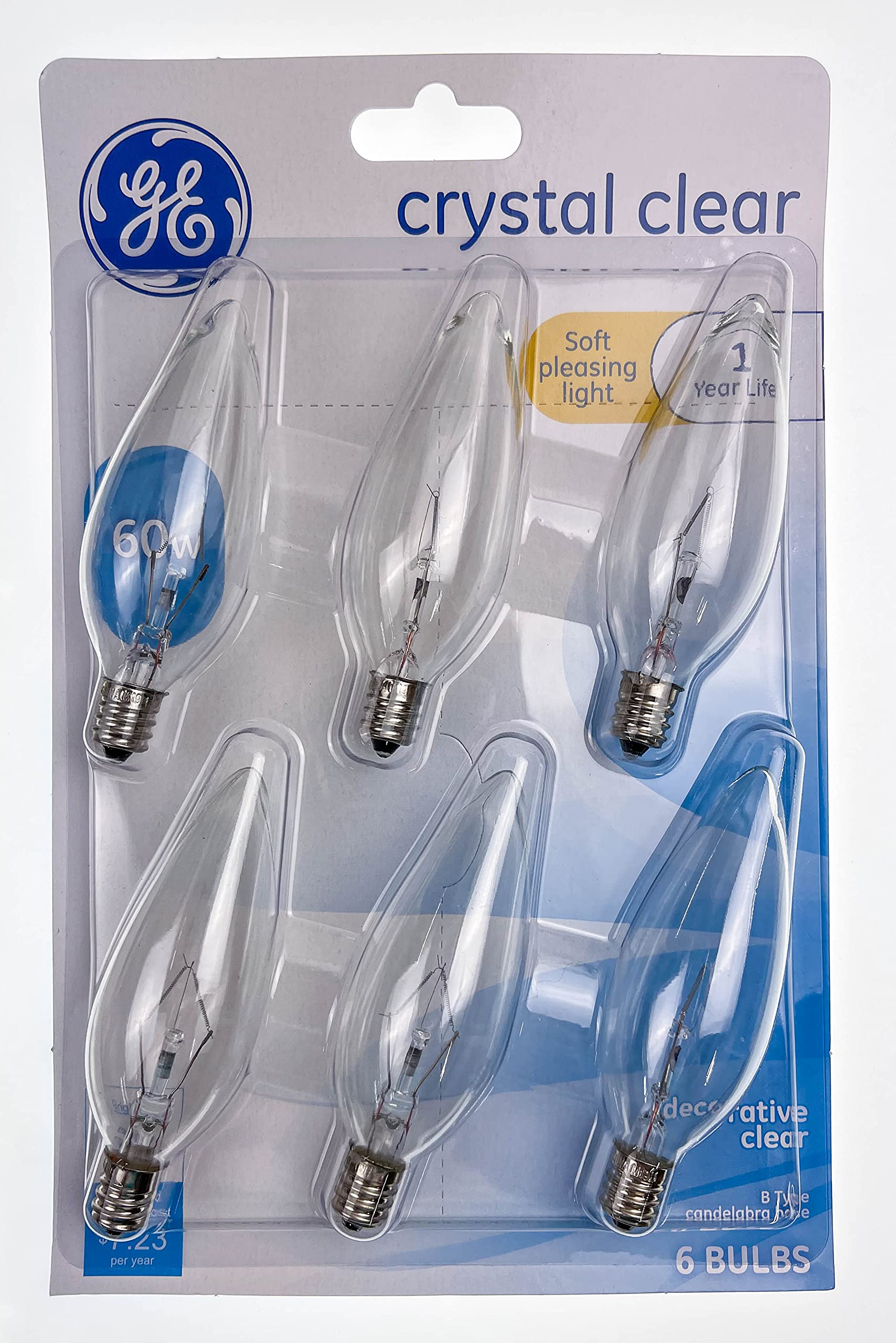 GE crystal clear 60 watt blunt tip 6-pack