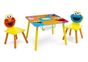 delta children sesame street wood kids table and chairs set with storage