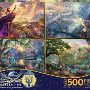 Ceaco - 4 in 1 Multipack - Thomas Kinkade - Disney Dreams Collection - Lion King, Peter Pan, Princess & the Frog, & Jungle Book - (4) 500 Piece Jigsaw Puzzles