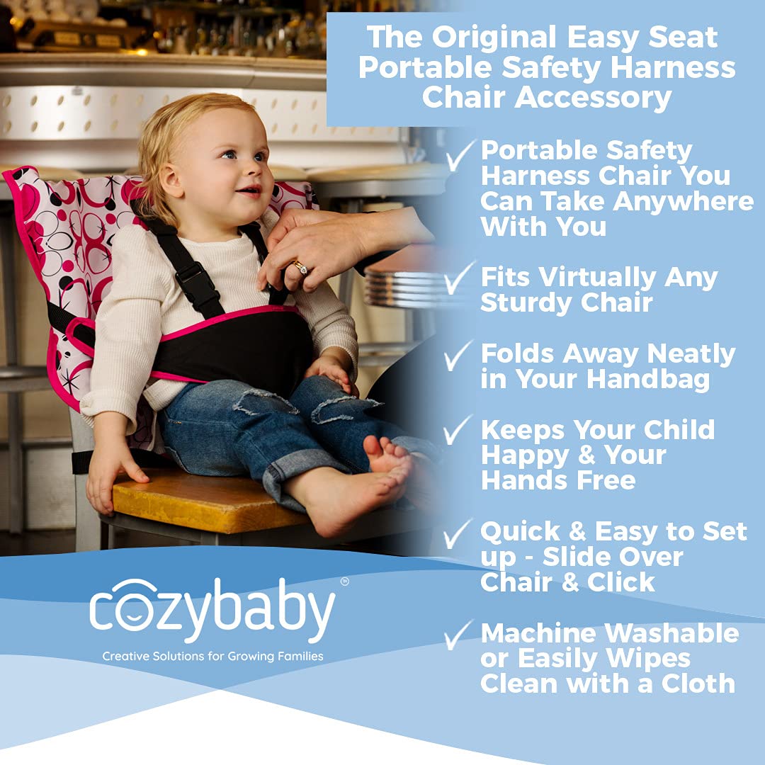 The Original Easy Seat Portable Safety Harness Chair Accessory (Black) - Quick, Easy Cloth Portable High Chair for Travel, Fits in Your Hand Bag as a Convenient Baby Travel Accessory