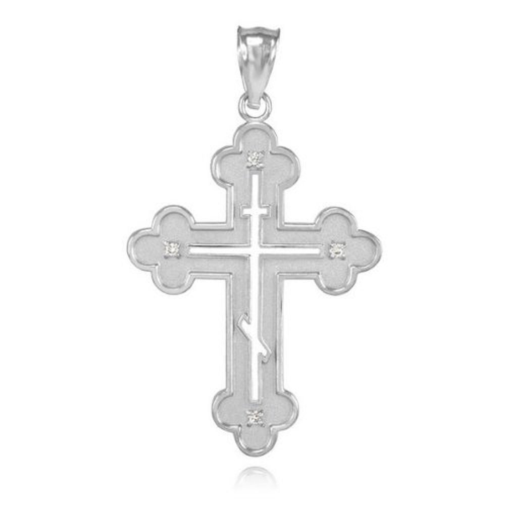 925 Sterling Silver Studded Charm Eastern Orthodox Cross Pendant