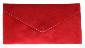 girly handbags womens italian suede leather envelope clutch bag (red)