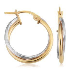 Kooljewelry 14k Yellow Gold and White Gold Two Tone Double Hoop Earrings For Women