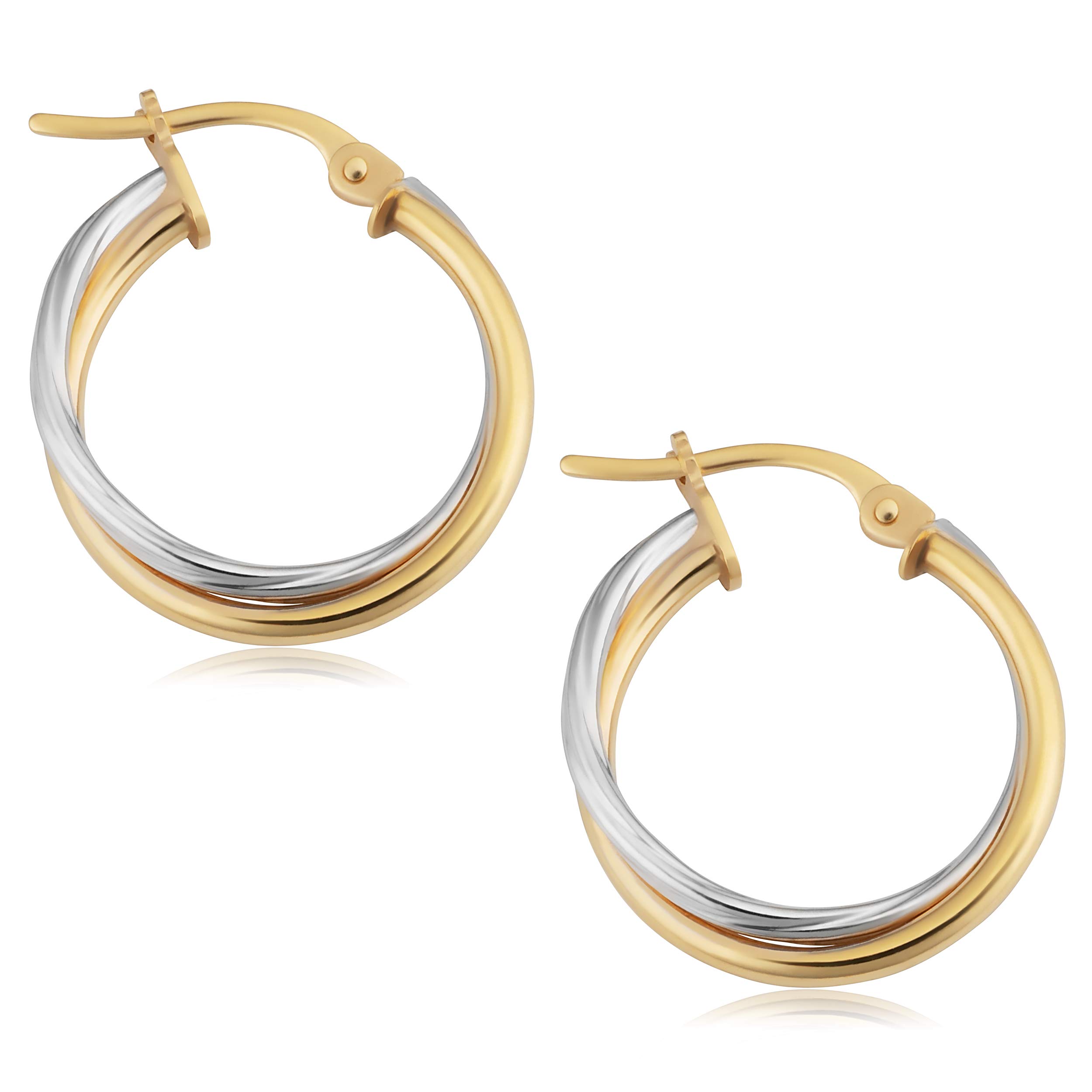 Kooljewelry 14k Yellow Gold and White Gold Two Tone Double Hoop Earrings For Women