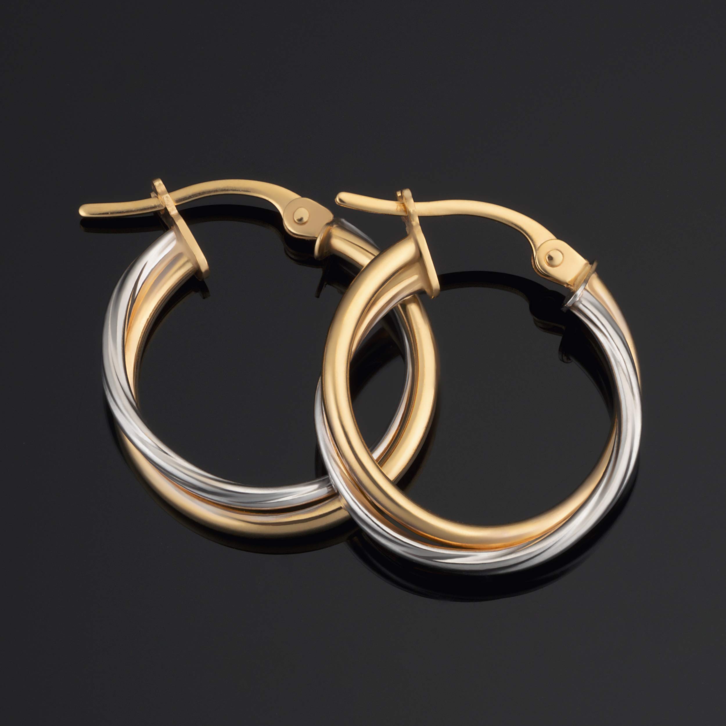 Kooljewelry 14k Yellow Gold and White Gold Two Tone Double Hoop Earrings For Women