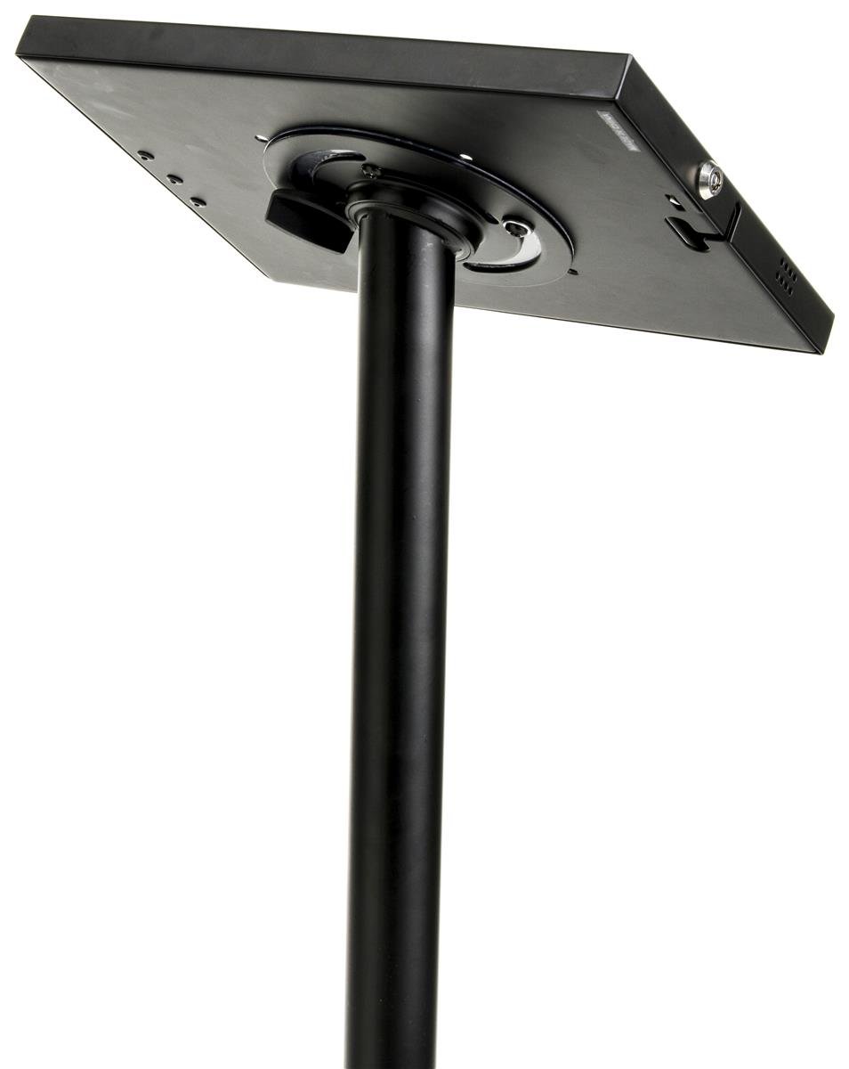 Displays2go iPad and Tablet Floor Stand, Locking, 360-degree Rotating Enclosure, Cable Management (Black Steel/Aluminum)