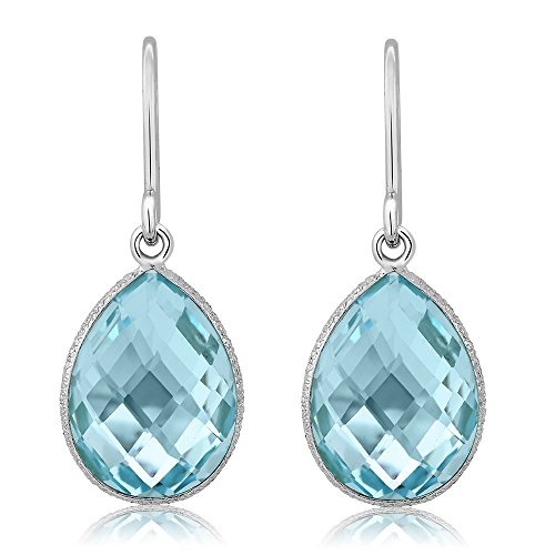 Gem Stone King 925 Sterling Silver Blue Topaz Dangle Earrings For Women (18.00 Cttw Gemstone Birthstone Pear Shape Teardrop 16X12MM)