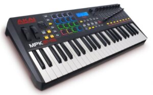 akai professional mpk249 - usb midi keyboard controller with 49 semi weighted keys, assignable mpc controls, 16 pads and q-links, plug and play