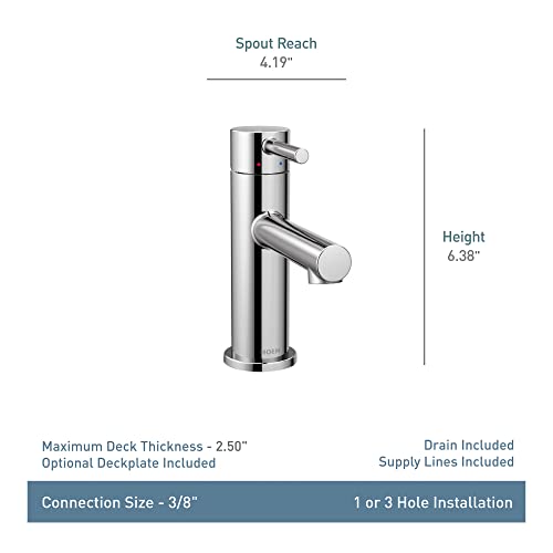 Moen Align Brushed Nickel One-Handle Modern Bathroom Faucet with Drain Assembly and Optional Deckplate, 6190BN