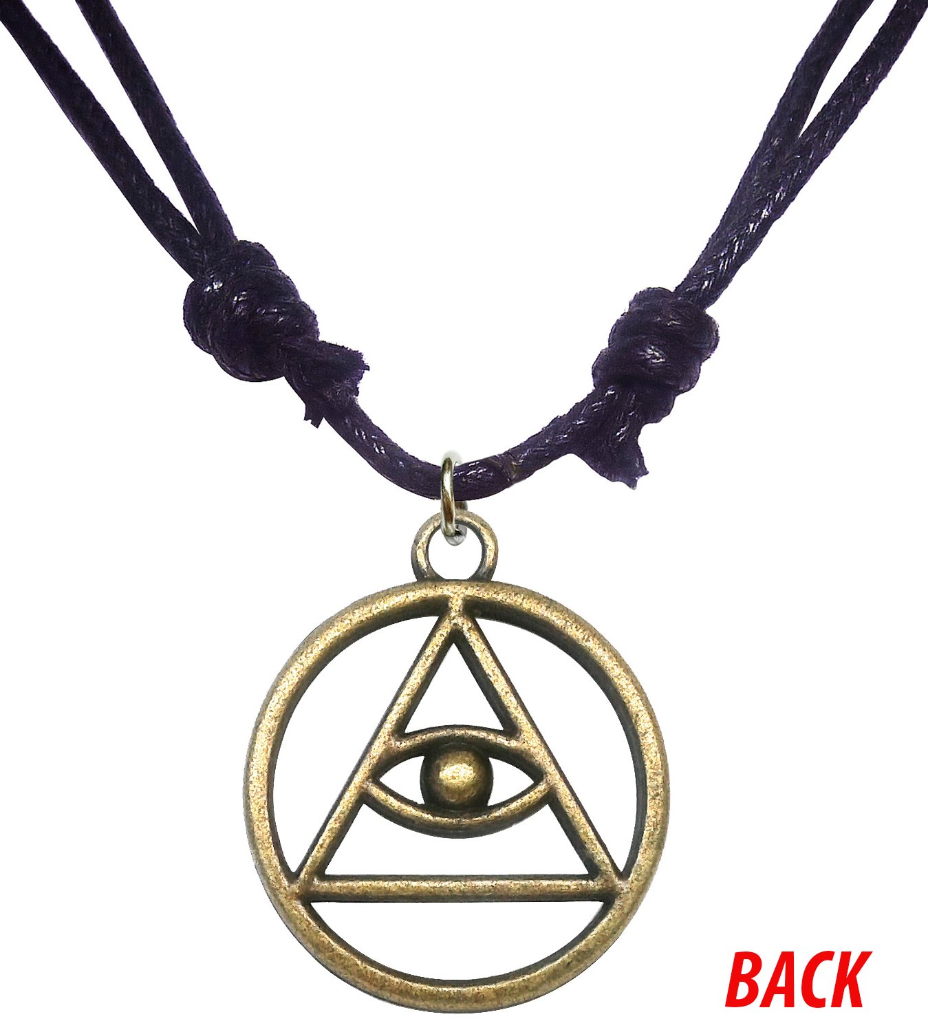 Bijoux de Ja Antique Bronze Eye of God Triangle Circle Charm Pendant Adjustable Cord Necklace 16-32"