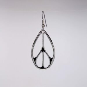 Oval Hippie Peace Sign Dangle Earrings Silver Finish Pewter