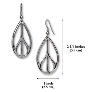 Oval Hippie Peace Sign Dangle Earrings Silver Finish Pewter