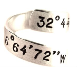 latitude longitude coordinates twist ring - adjustable ring - hand stamped ring