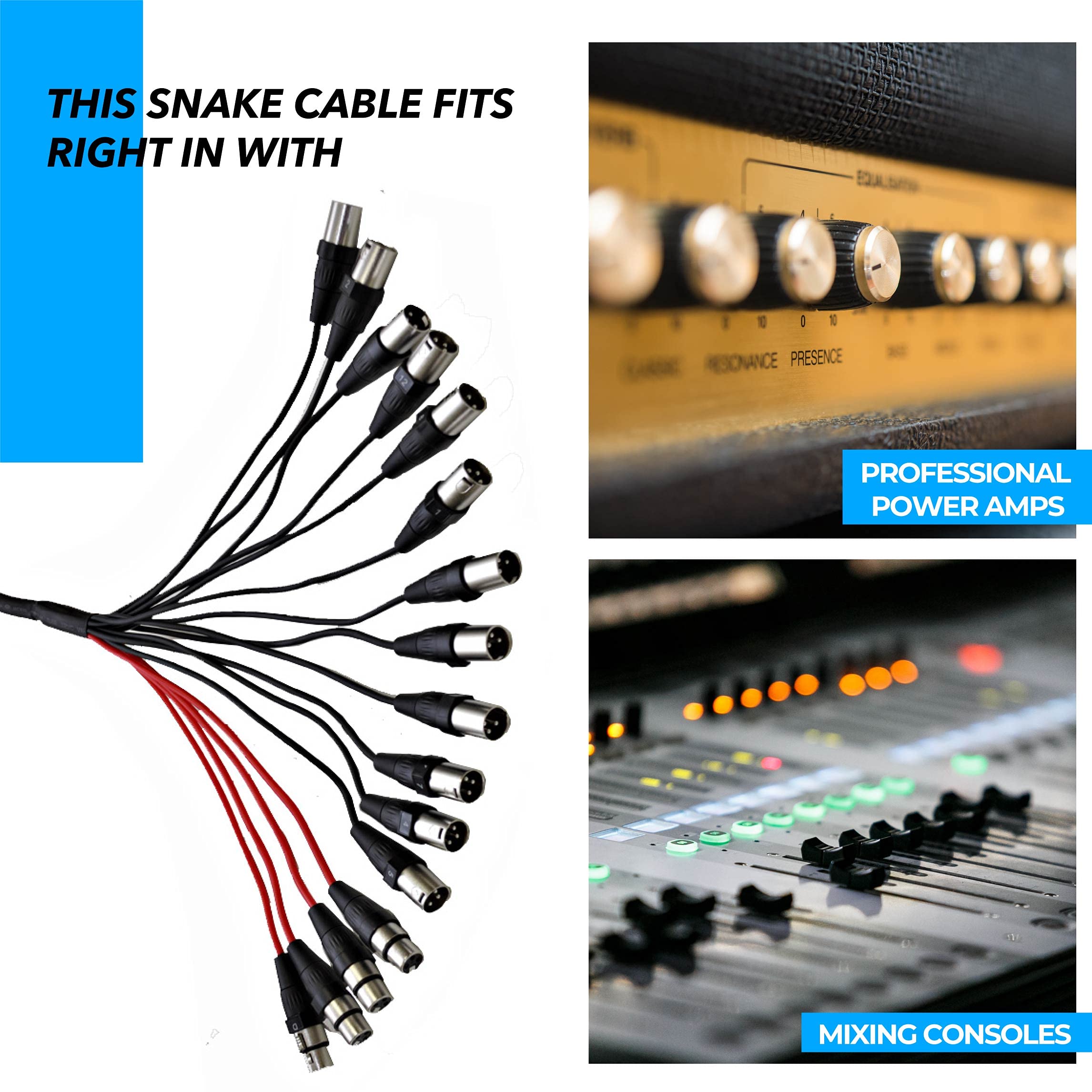 Seismic Audio Speakers 12 Channel Low Profile XLR Send Sub Snake Cable, XLR Splitter Cable, 25 Feet