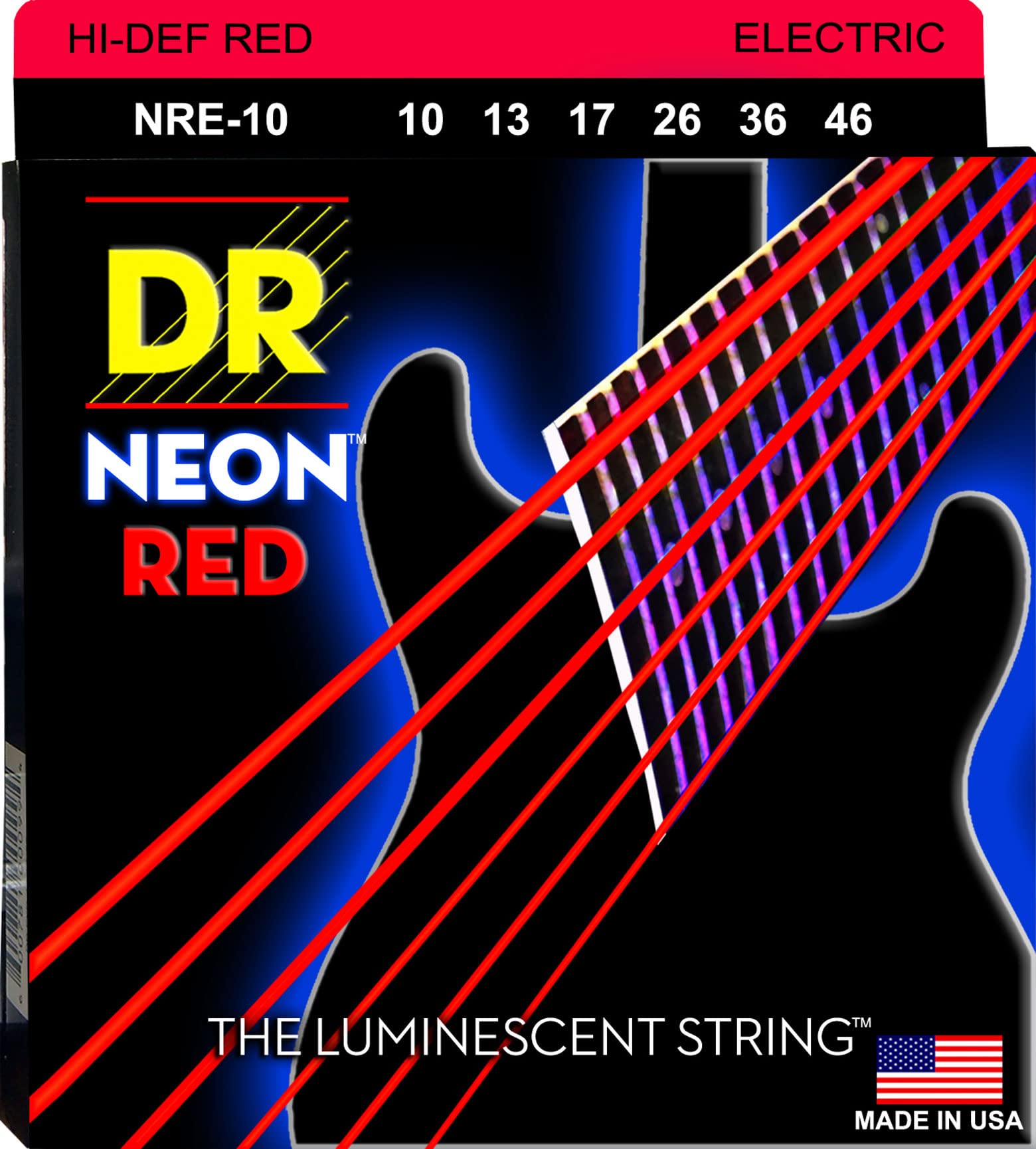 DR NRE10 Strings Hi-Def Neon Red Electric Medium