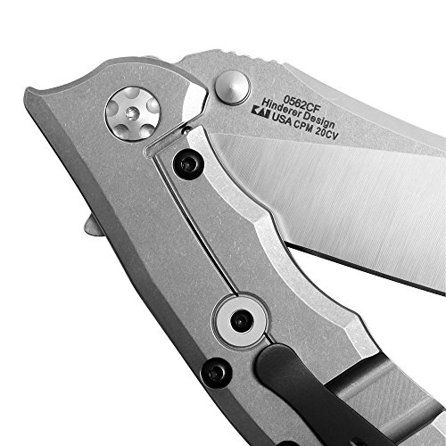 Zero Tolerance 0562CF Hinderer Slicer Folding Knife; 3.5” CPM-20CV Stonewashed and Satin Steel Blade, Carbon Fiber Front Handle, KVT Ball-Bearing Opening, Frame Lock and Reversible Pocketclip; 5.5 OZ, Black