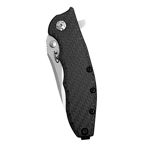 Zero Tolerance 0562CF Hinderer Slicer Folding Knife; 3.5” CPM-20CV Stonewashed and Satin Steel Blade, Carbon Fiber Front Handle, KVT Ball-Bearing Opening, Frame Lock and Reversible Pocketclip; 5.5 OZ, Black