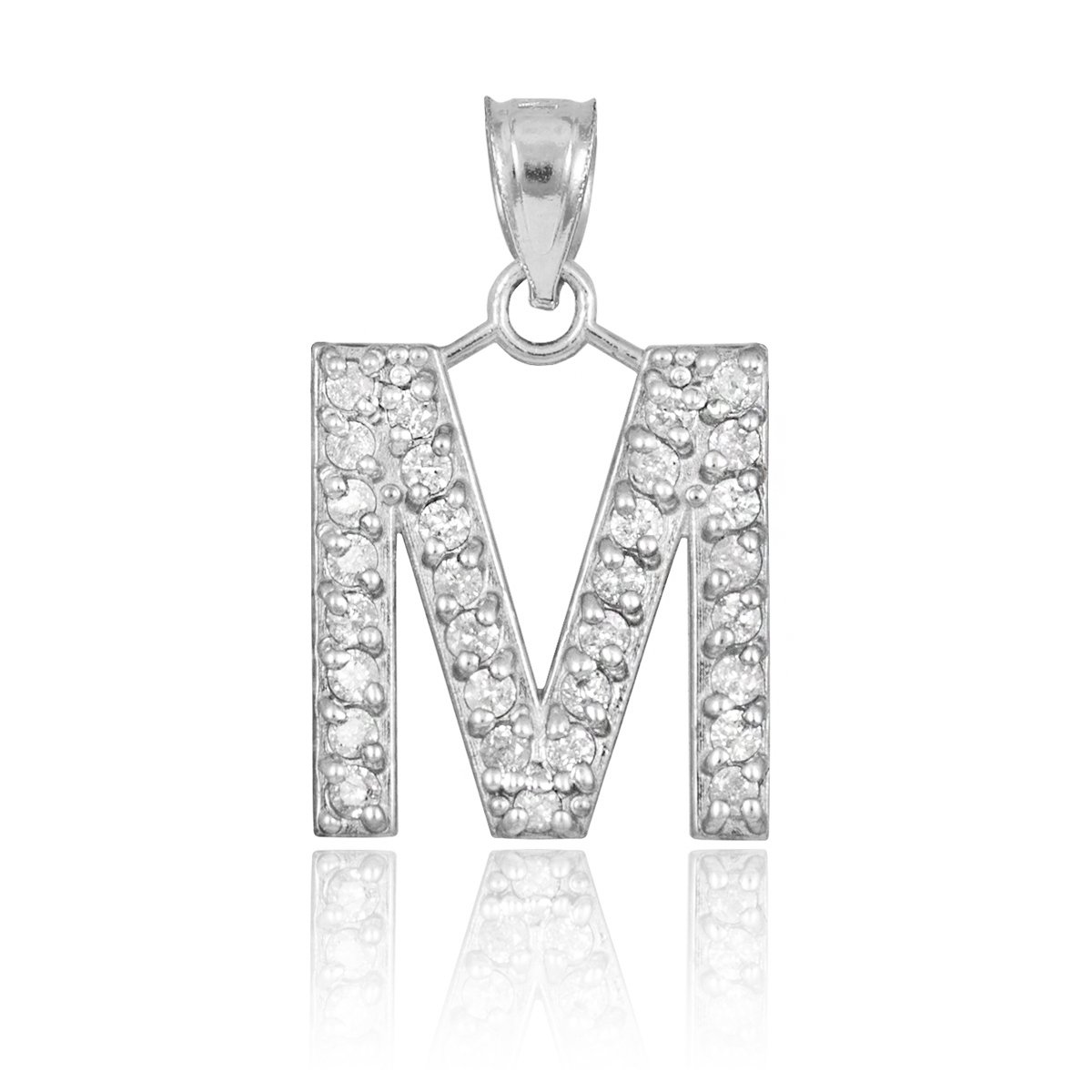 14k White Gold Diamond Alphabet Initial Letter M Bracelet Charm