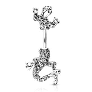 Forbidden Body Jewelry Surgical Steel CZ Jeweled Eyes Chameleon Animal Belly Button Ring