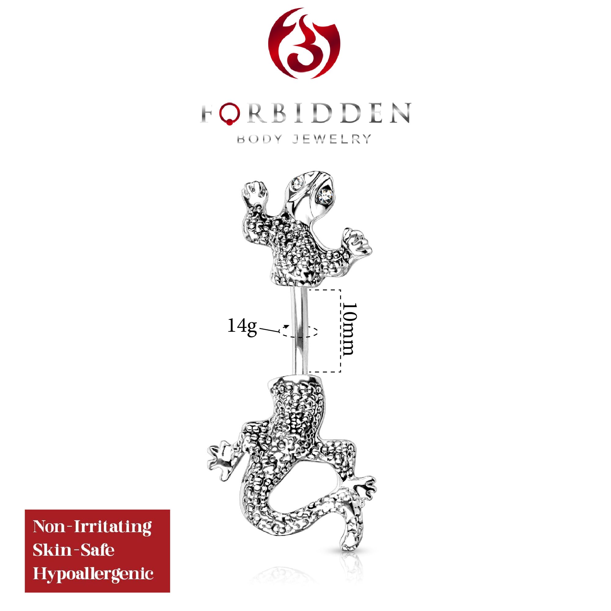 Forbidden Body Jewelry Surgical Steel CZ Jeweled Eyes Chameleon Animal Belly Button Ring