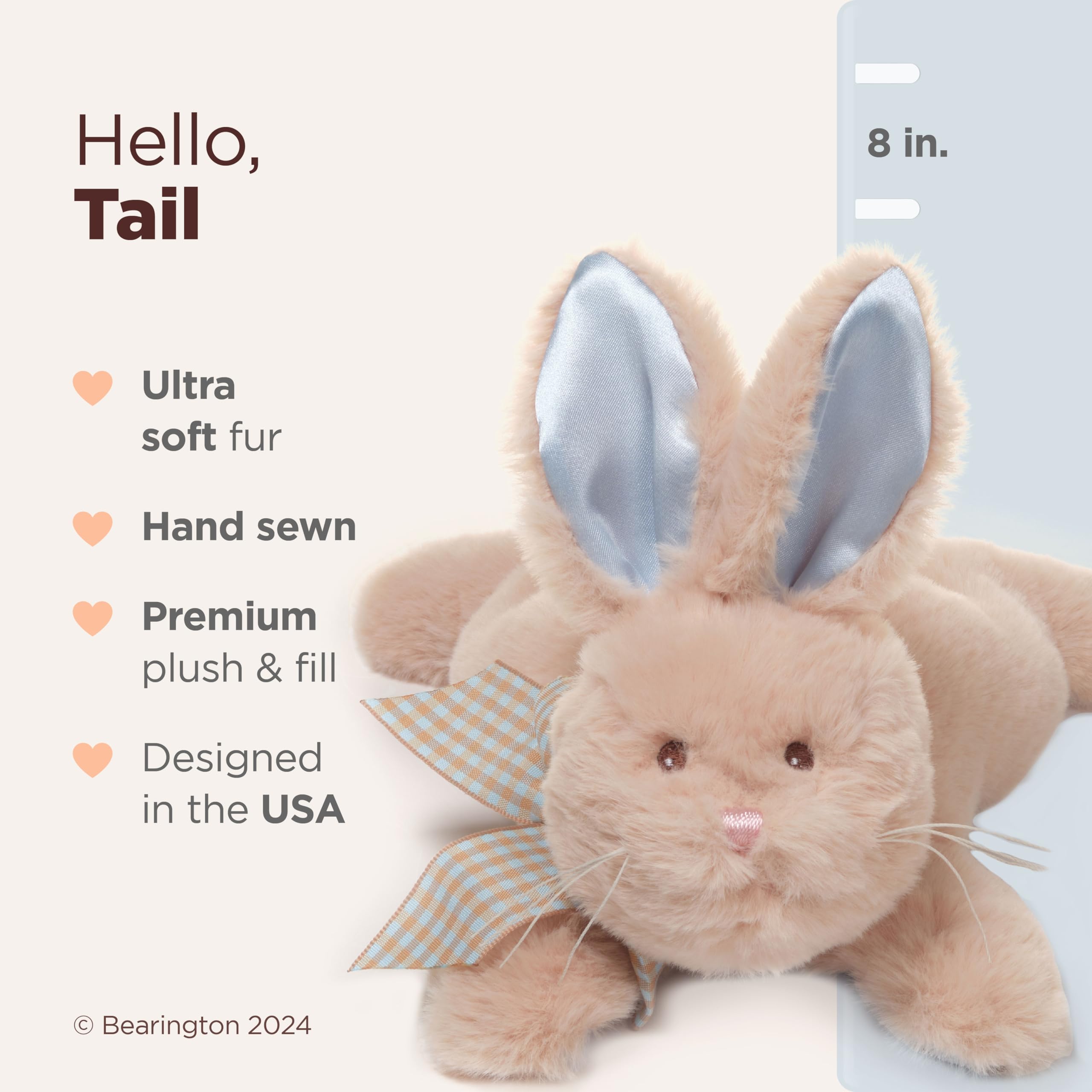 Bearington Collection Baby Bunny Tail Plush Stuffed Animal Bunny with Rattle, 8 inches