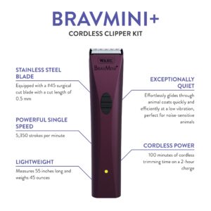 Wahl Professional Animal Bravmini+ Pet, Dog, Cat, & Horse Cordless Trimmer Kit - Purple