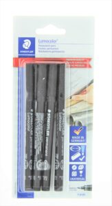 staedtler lumocolor permanent pen 318-9 fine 0.6mm line - black (pack of 4)