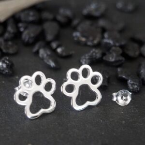 Sterling Silver Paw Print Stud Earrings