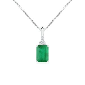 angara natural emerald solitaire pendant necklace for women in sterling silver (grade-a | 7x5mm) may birthstone jewelry gift for women | birthday | wedding | anniversary