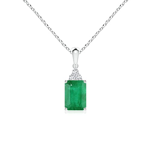 Angara Natural Emerald Solitaire Pendant Necklace for Women in Sterling Silver (Grade-A | 7x5mm) May Birthstone Jewelry Gift for Women | Birthday | Wedding | Anniversary