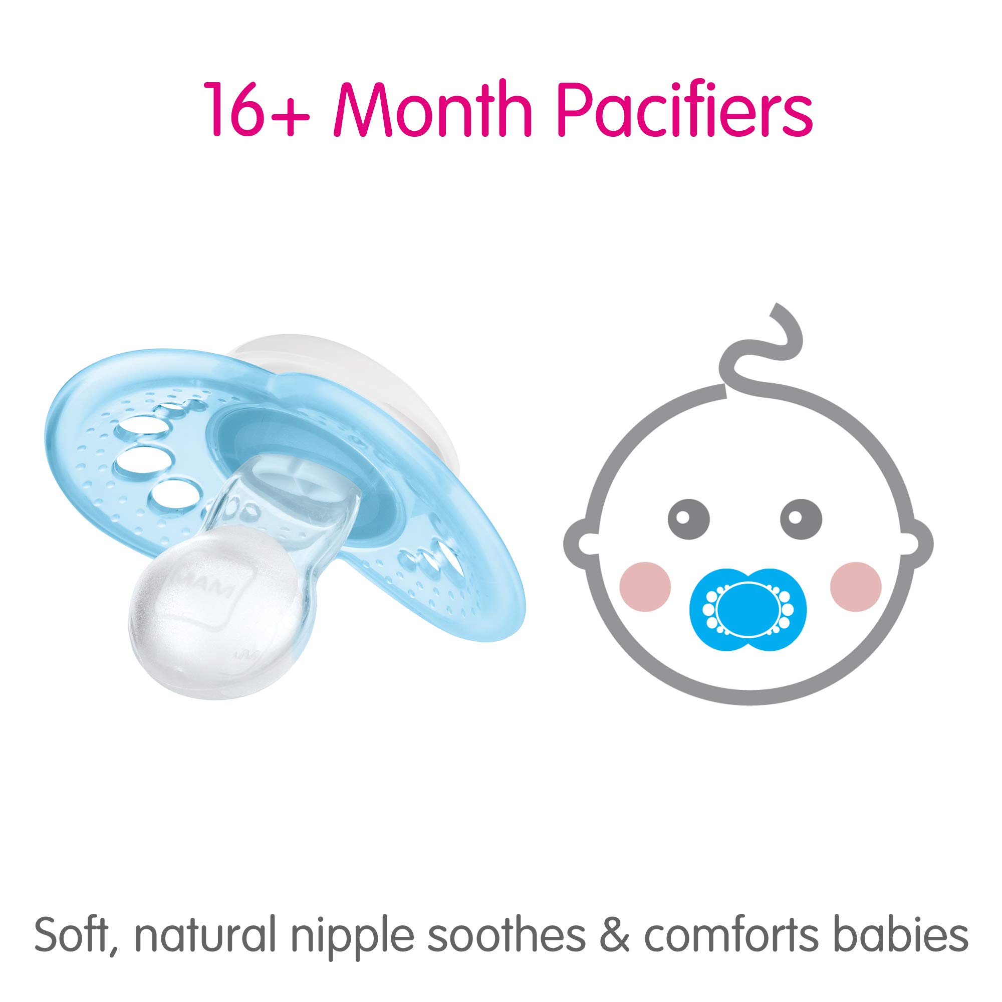 MAM Original Baby Pacifier, Nipple Shape Helps Promote Healthy Oral Development, Sterilizer Case, 16+ Months(Pack of 1)