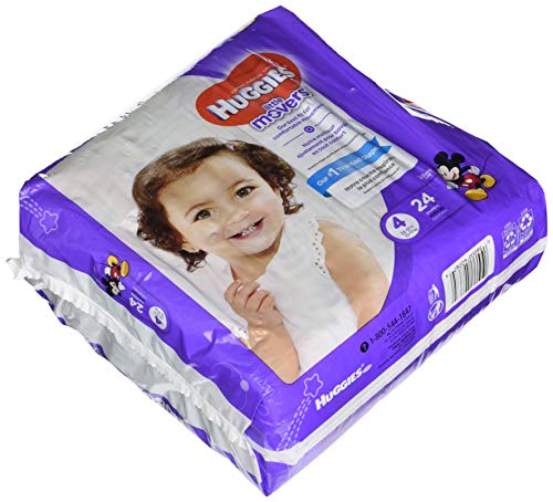 HUGGIES LITTLE MOVERS Diapers, Size 4 (22-37 lb.), 24 Ct., JUMBO PACK (Packaging May Vary), Baby Diapers for Active Babies