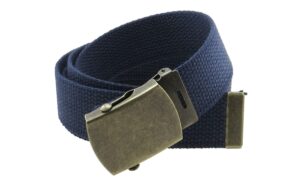 canvas web belt military style with antique brass buckle and tip 50" long (navy)