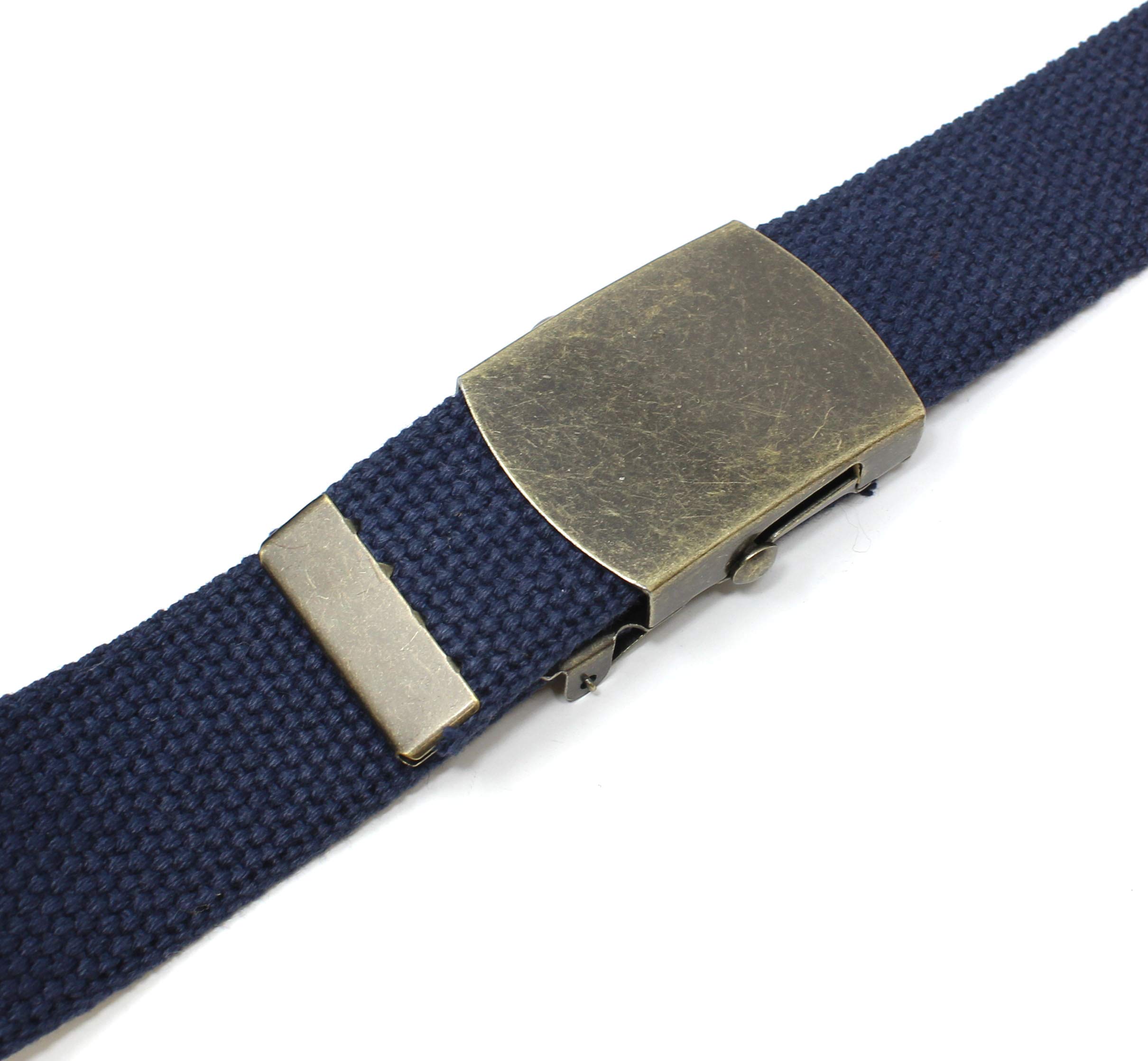 Canvas Web Belt Military Style with Antique Brass Buckle and Tip 50" Long (Navy)