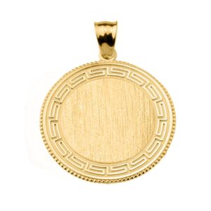 10K Yellow Gold Engravable Greek Key Medallion Pendant