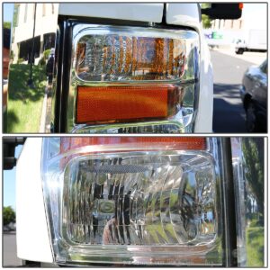 Auto Dynasty Factory Style Halogen Headlights Assembly Compatible with Ford F250 F350 F450 F550 Super Duty 2nd Gen 2008-2010, Driver and Passenger Side, Chrome Housing Amber Corner