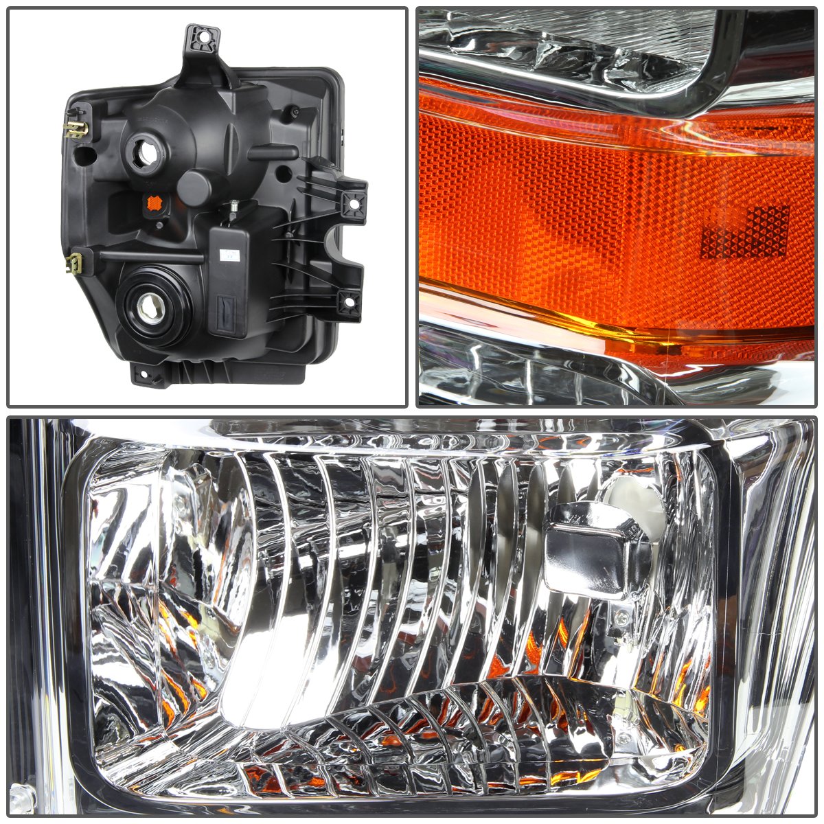 Auto Dynasty Factory Style Halogen Headlights Assembly Compatible with Ford F250 F350 F450 F550 Super Duty 2nd Gen 2008-2010, Driver and Passenger Side, Chrome Housing Amber Corner