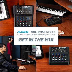 Alesis MultiMix 4 USB FX | 4 Channel Compact Studio Mixer with Built In Effects & USB Audio Interface for Home Studio Recording