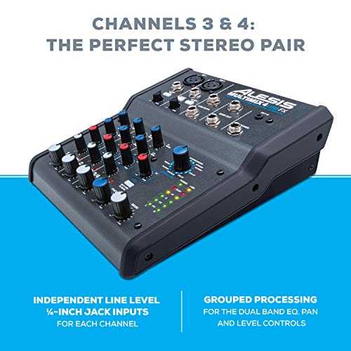 Alesis MultiMix 4 USB FX | 4 Channel Compact Studio Mixer with Built In Effects & USB Audio Interface for Home Studio Recording