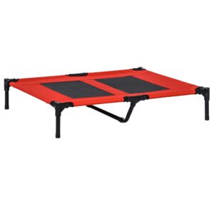 pawhut 36" x 30" elevated cooling summer dog cot pet bed with mesh ventilation - red